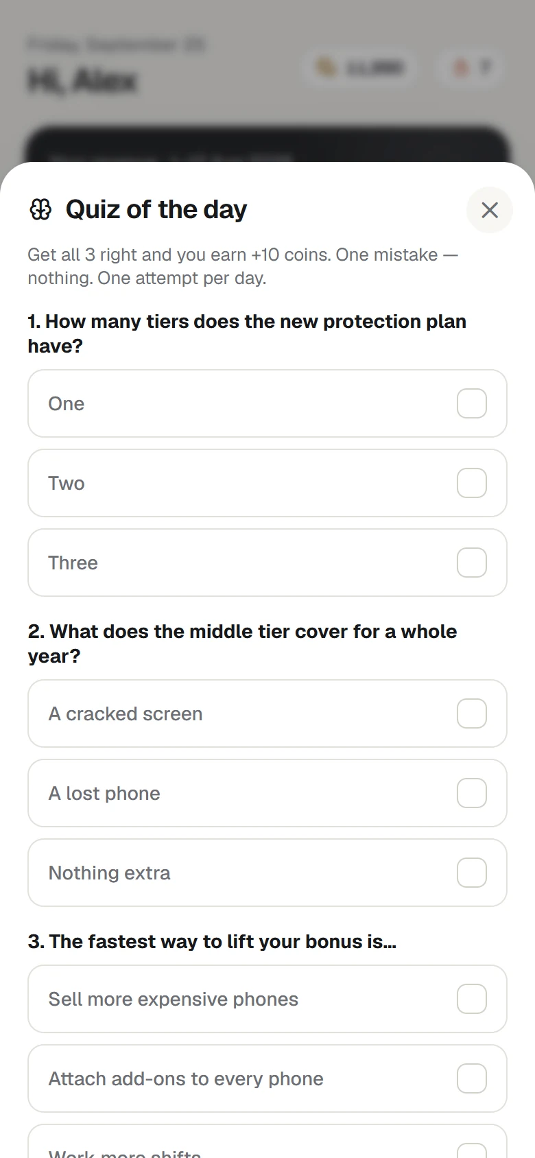 Quiz dnia z trzema pytaniami